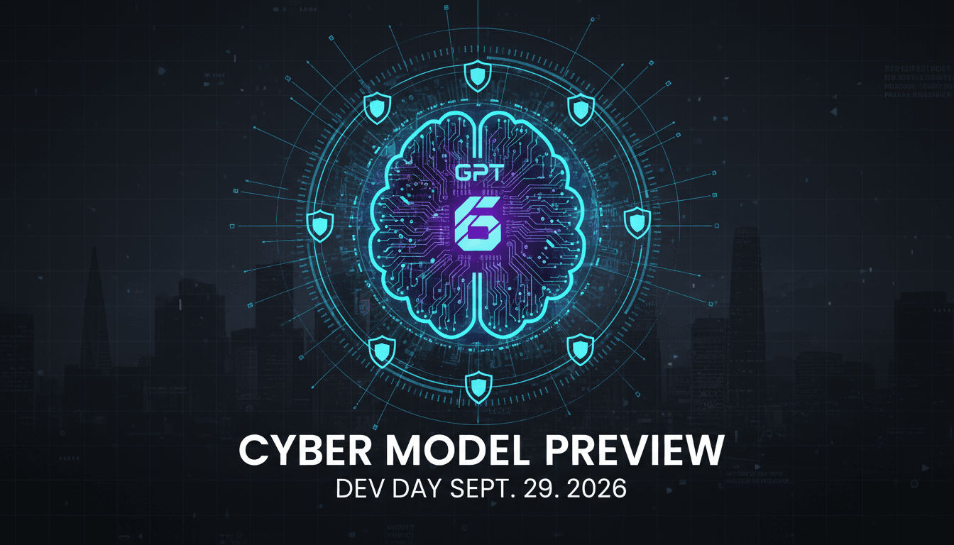 A visual representation of OpenAI's GPT-6 Cyber model highlighting its cybersecurity focus and upcoming preview event.