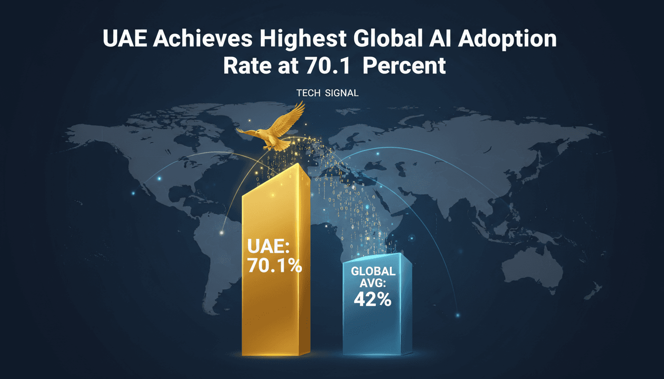 Infographic illustrating UAE's leading AI adoption rate compared to global averages.