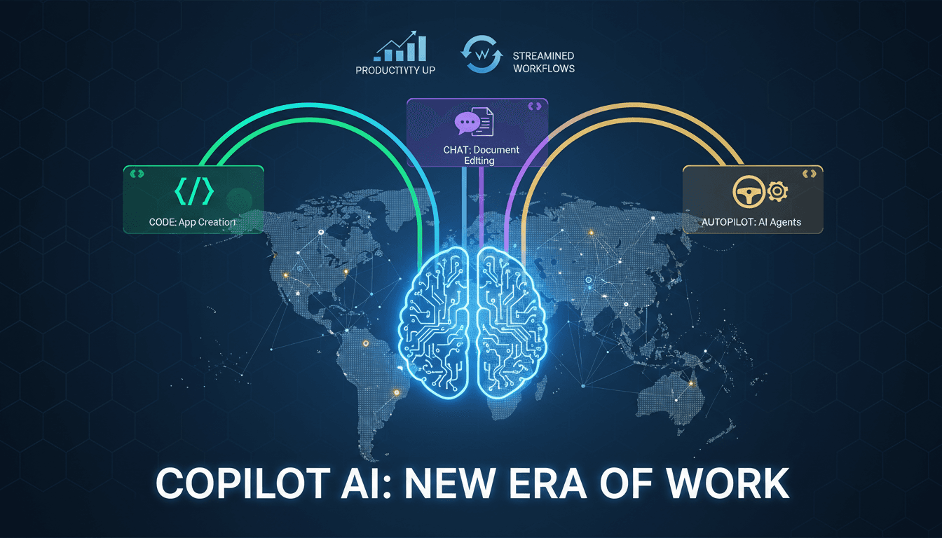 Infographic showing Microsoft Copilot features and their impact on productivity.