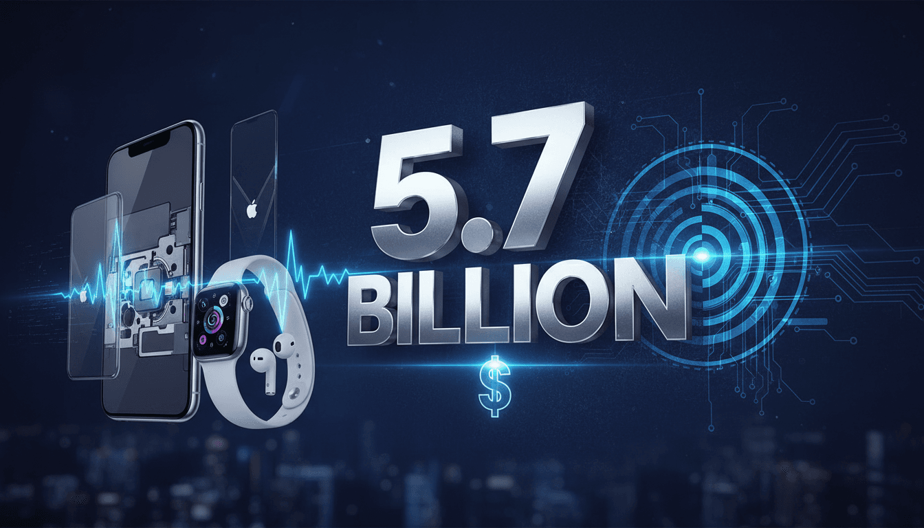 A visual representation of the $5.7 billion patent verdict against Apple, highlighting Taction Technology's haptic innovations.