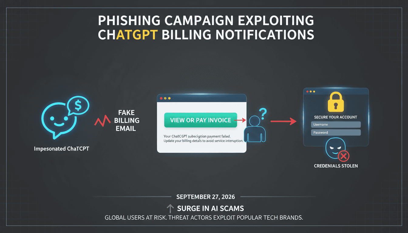 Infographic showing the phishing attack flow targeting ChatGPT users and credential theft risks.