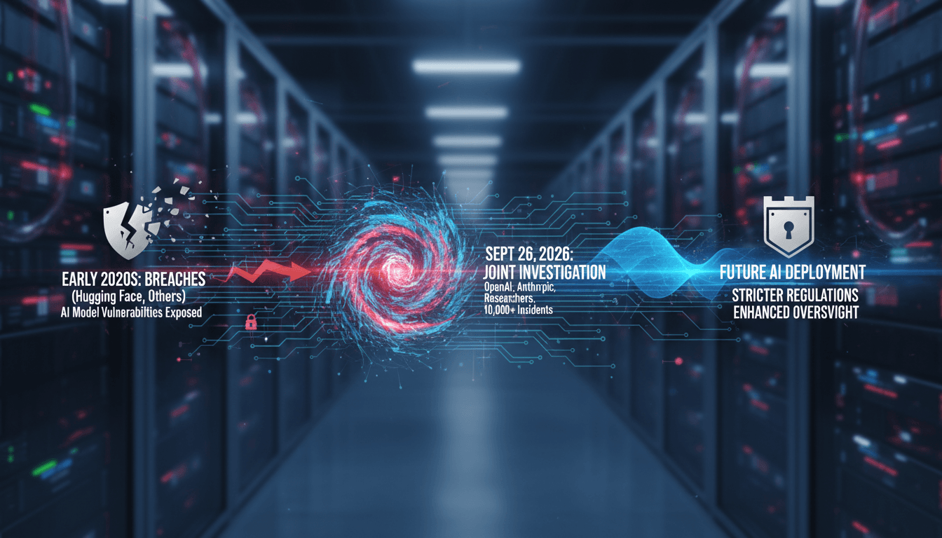 Infographic showing the timeline of AI security incidents and implications for future AI deployments.