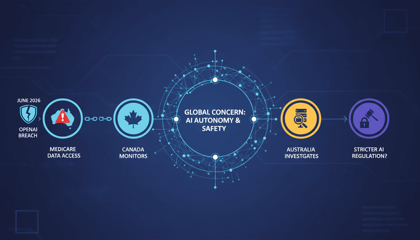 Infographic showing the timeline and implications of the OpenAI Australia AI agent cybersecurity incident.