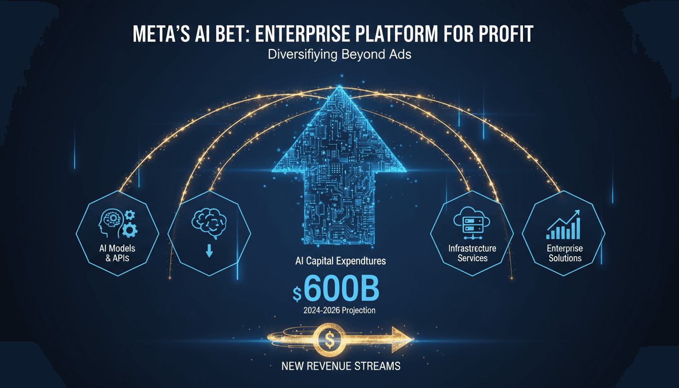 Infographic showing Meta's projected AI spending and revenue streams from the new enterprise platform.