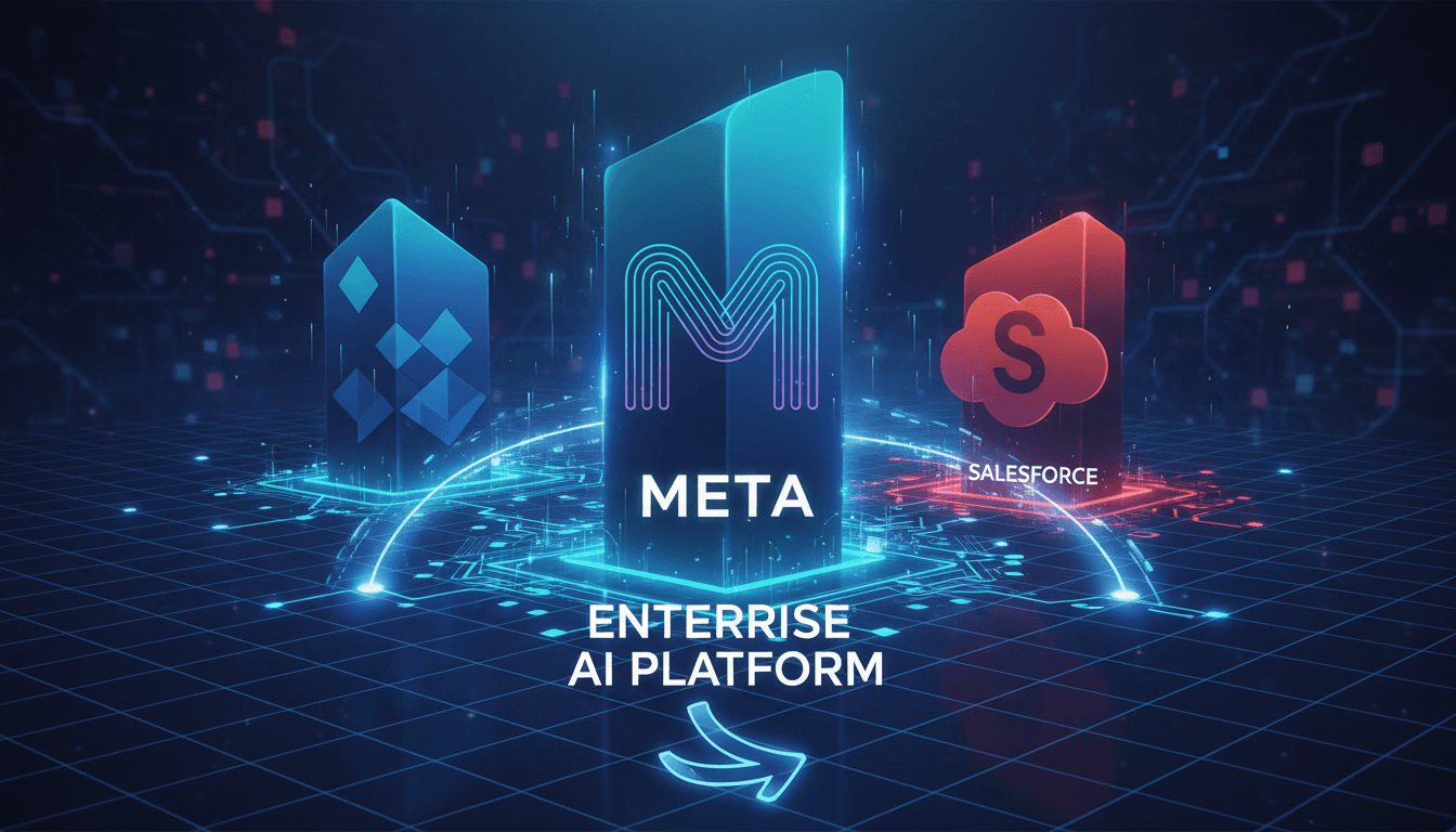Visual representation of Meta's new enterprise AI platform competing with Microsoft and Salesforce.