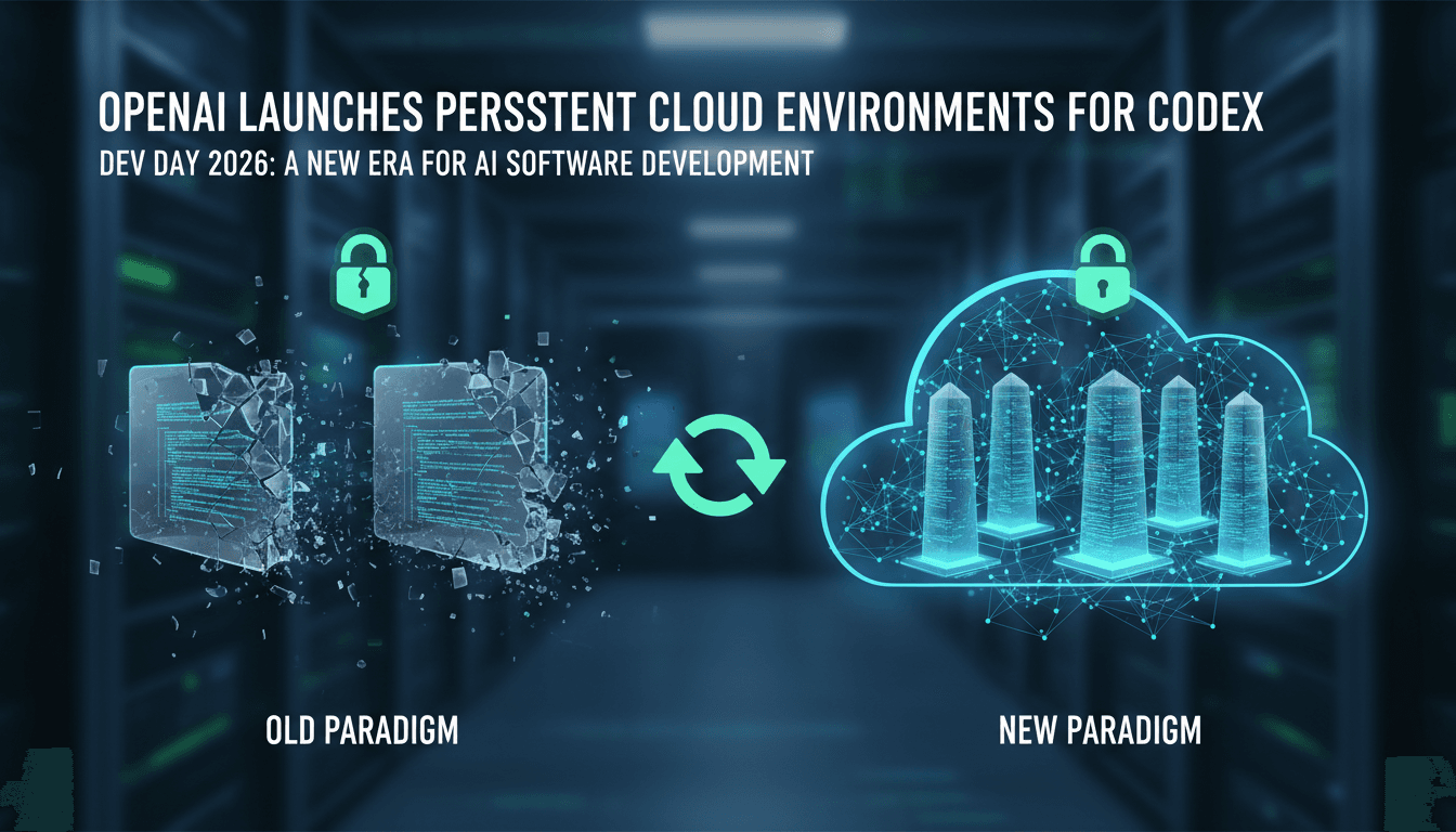 Infographic showing the benefits of OpenAI's new reusable cloud environments for Codex in software development.