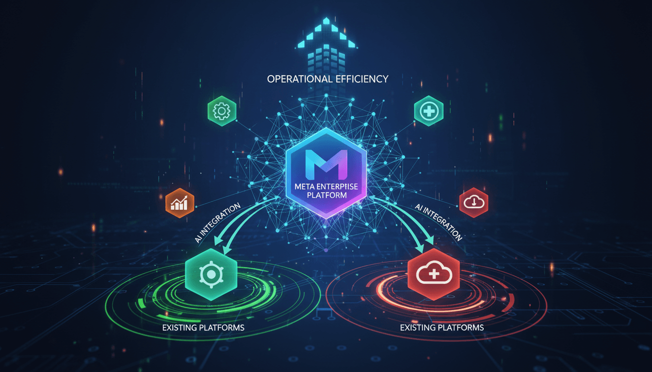 Infographic showing Meta's new Enterprise AI Platform and its impact on the business software market.