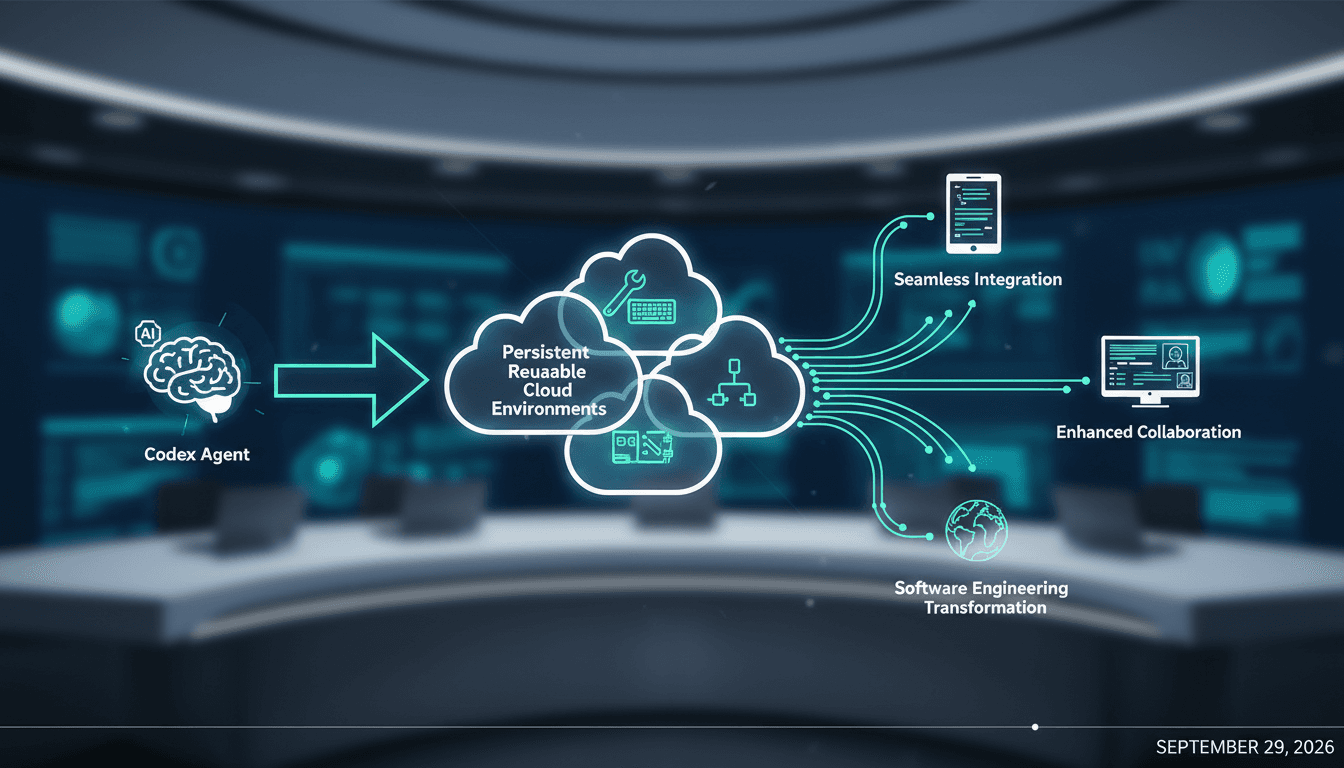 Infographic showing OpenAI's Codex cloud environments and their impact on software development.