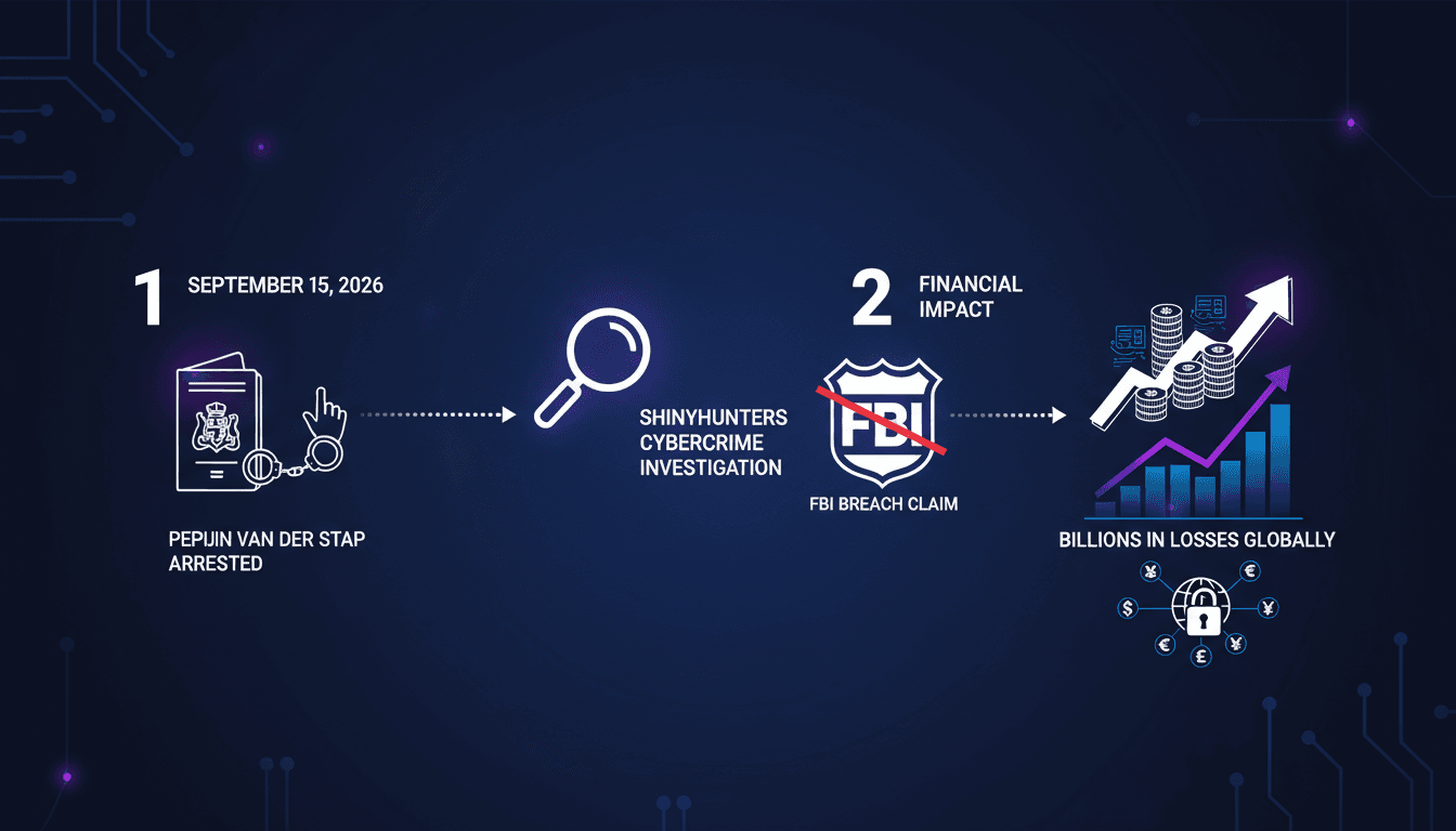 Infographic detailing the arrest of Dutch hacker Pepijn van der Stap and the implications for cybersecurity.