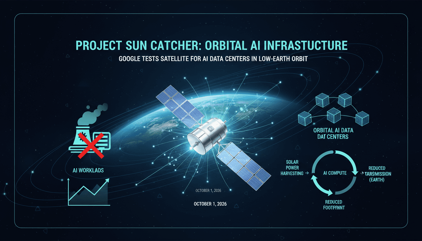 An infographic showing Google's experimental satellite and its role in AI data processing in space.