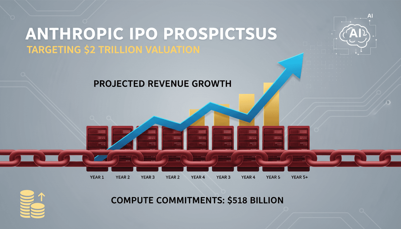 Infographic showing Anthropic's projected revenue growth and infrastructure commitments in the context of its IPO.