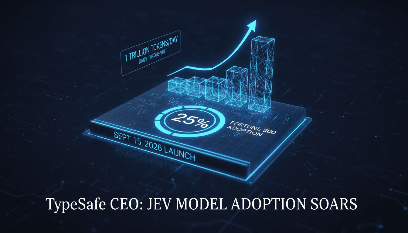 Infographic showing Jev's adoption rates and token throughput growth among Fortune 500 companies.