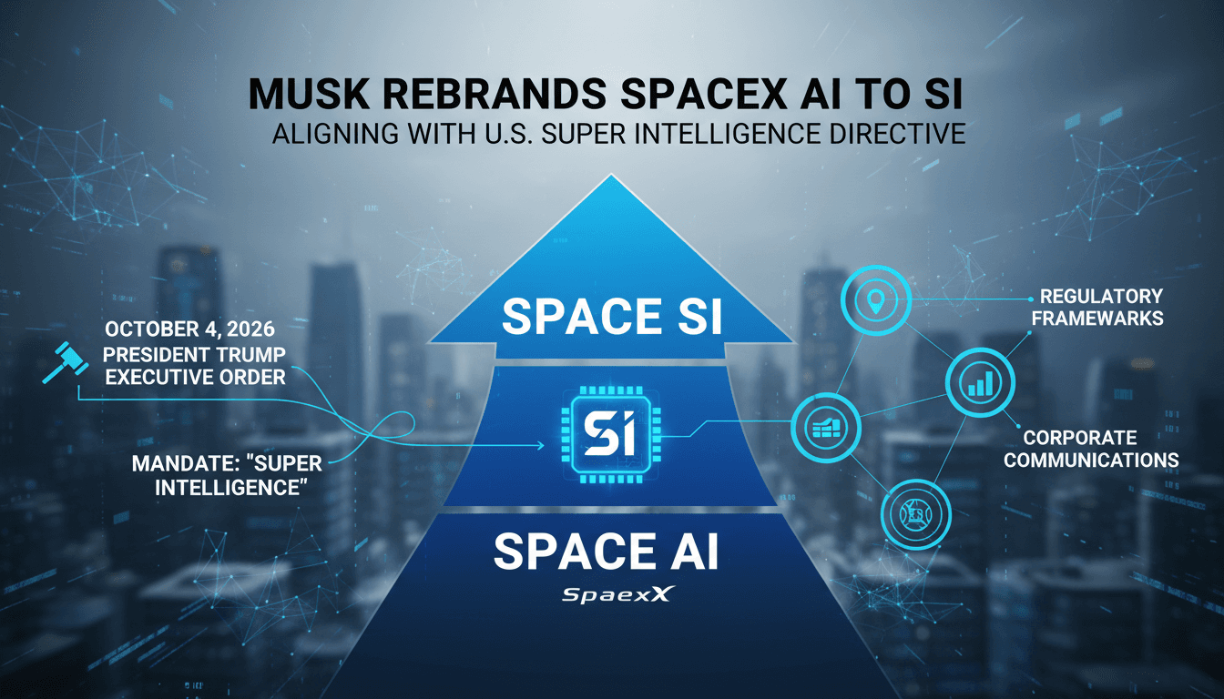 Infographic showing SpaceX's rebranding from AI to Super Intelligence, highlighting industry impacts.