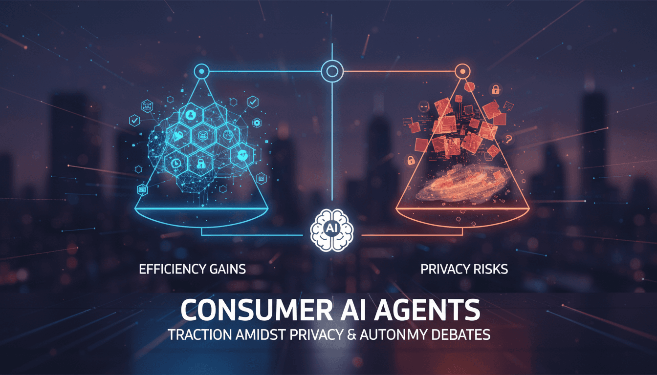 Infographic showing the balance between efficiency gains and privacy risks of personal AI agents.