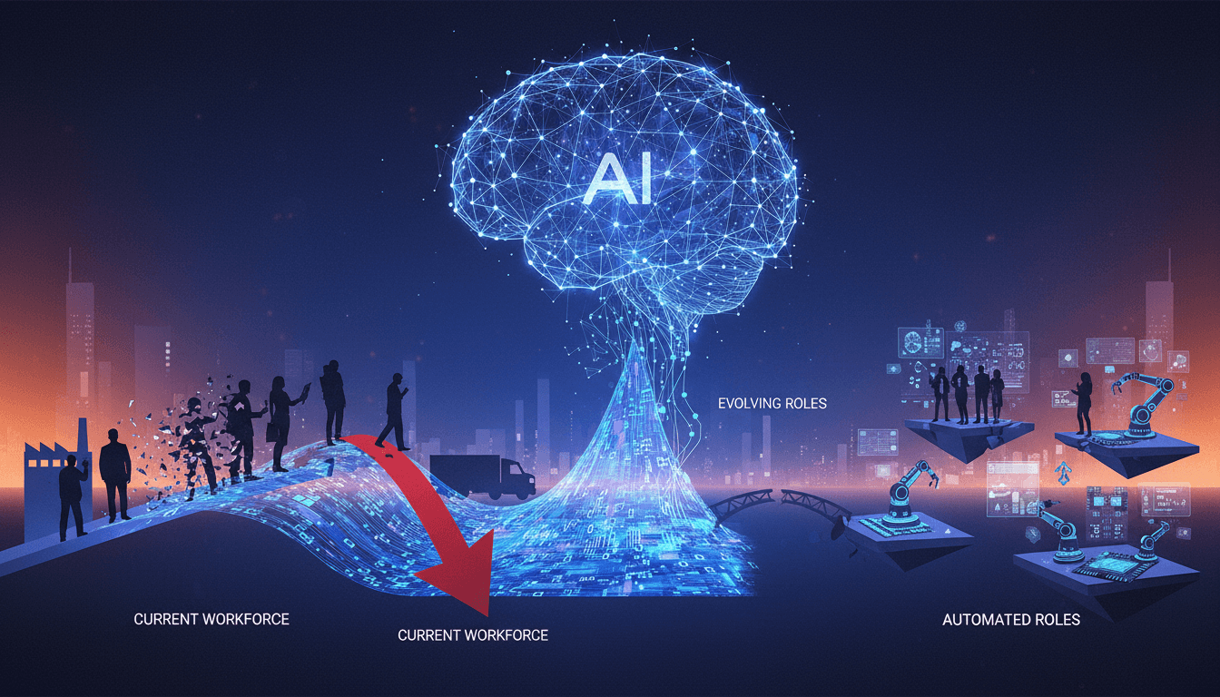 Infographic showing the impact of AI automation on job security and workforce dynamics.