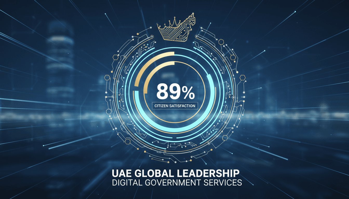 Infographic showing UAE's 89% citizen satisfaction in digital government services.