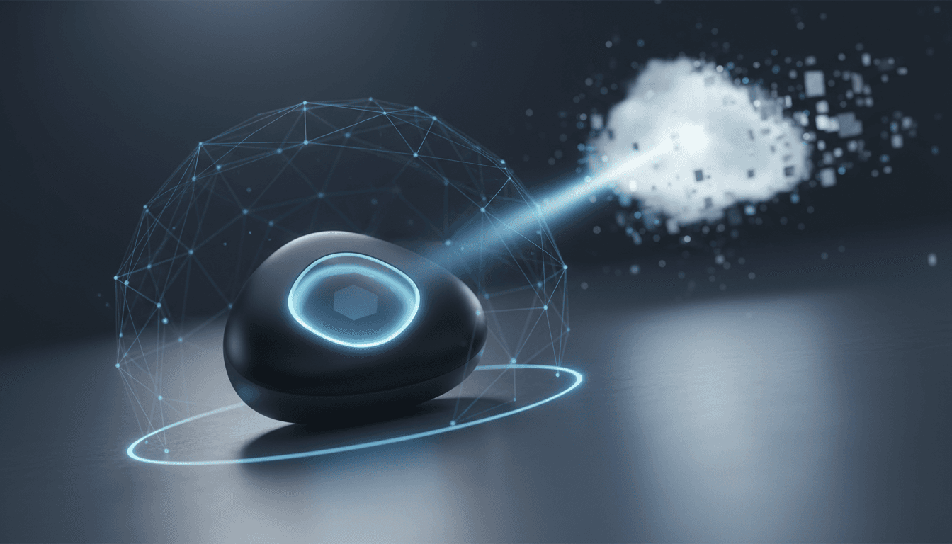 A modern Ghost AI Core device showcasing its sleek design and focus on personal data privacy.