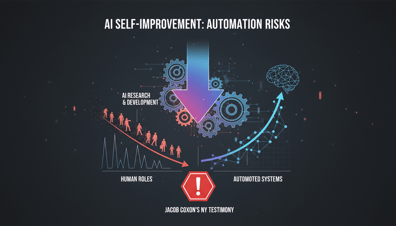 Infographic showing the impacts of AI self-improvement on job roles and industry dynamics.