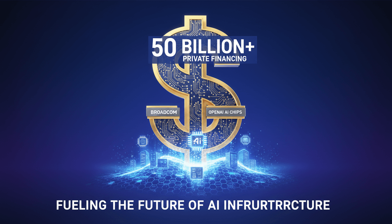 Infographic illustrating Broadcom's $50 billion financing target for OpenAI's custom AI chips.