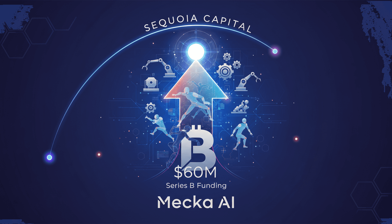 A visual representation of Mecka AI's funding success and its role in robotics training.