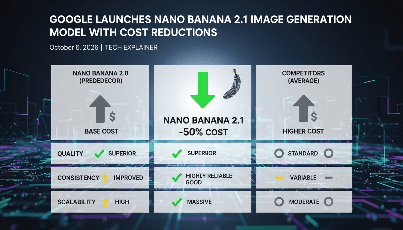 Infographic comparing Google’s Nano Banana 2.1 image generation model with its predecessor and competitors.