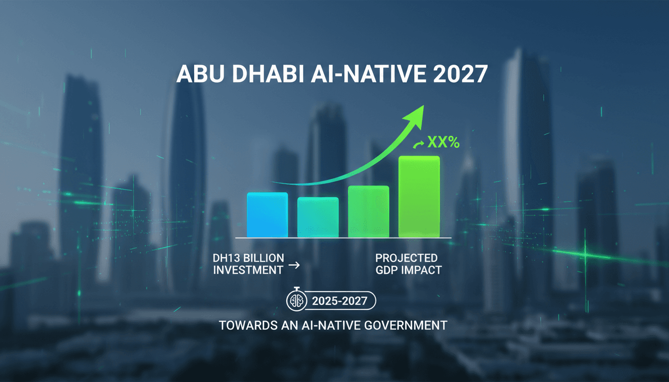 Infographic illustrating Abu Dhabi's AiNative programme and its economic impact through AI integration.