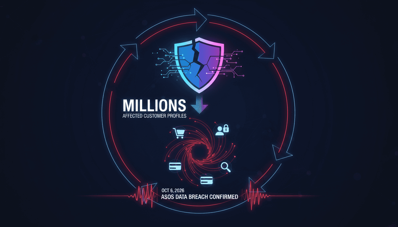 Infographic detailing the Asos data breach and its impact on customer profiles.
