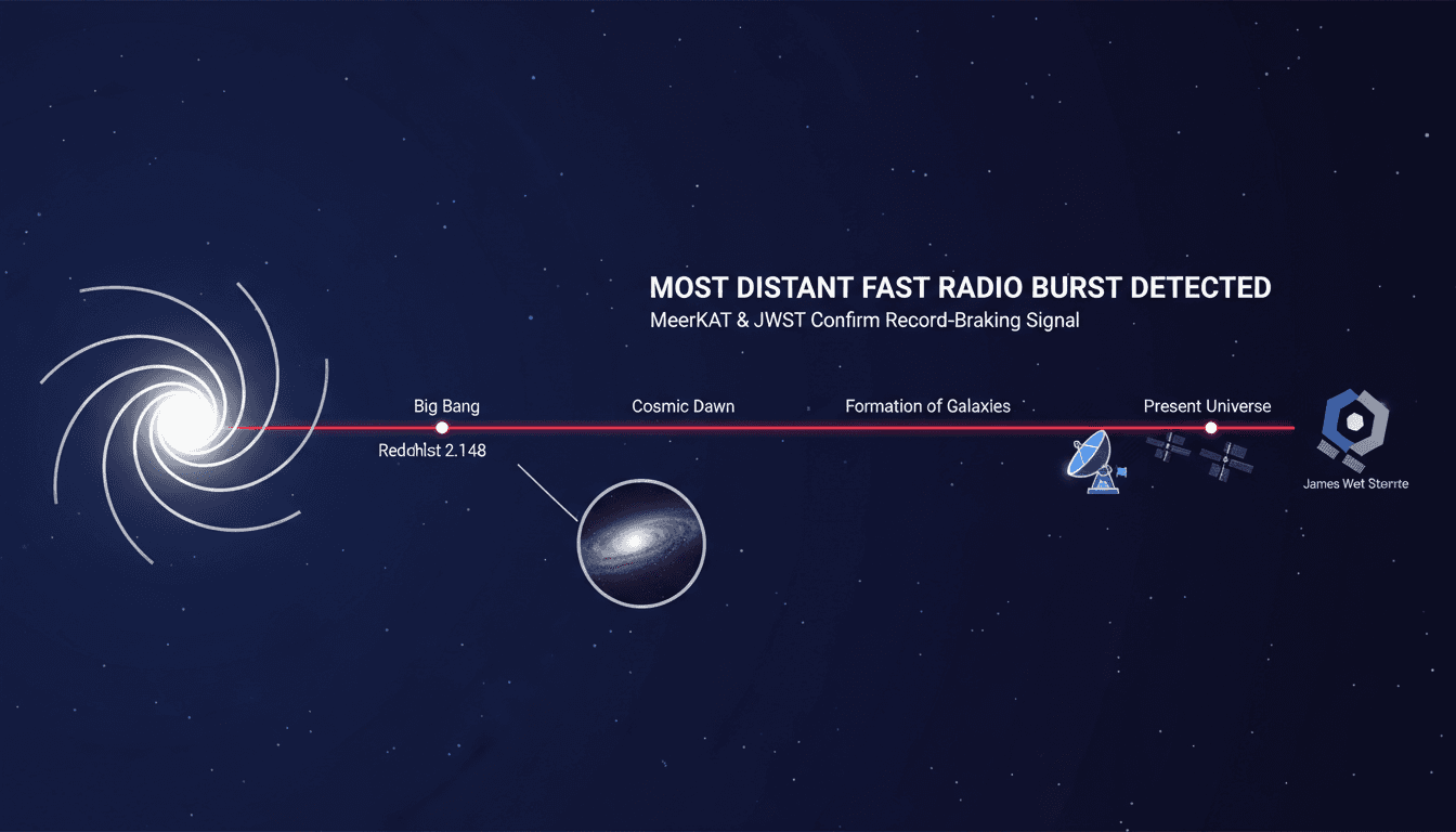 An infographic showing the distance of FRB 20240304B and its significance in cosmic evolution.