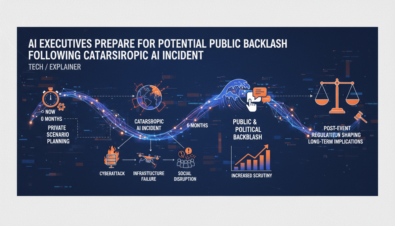 Infographic showing AI executives' scenario planning for potential catastrophic events and their impacts.