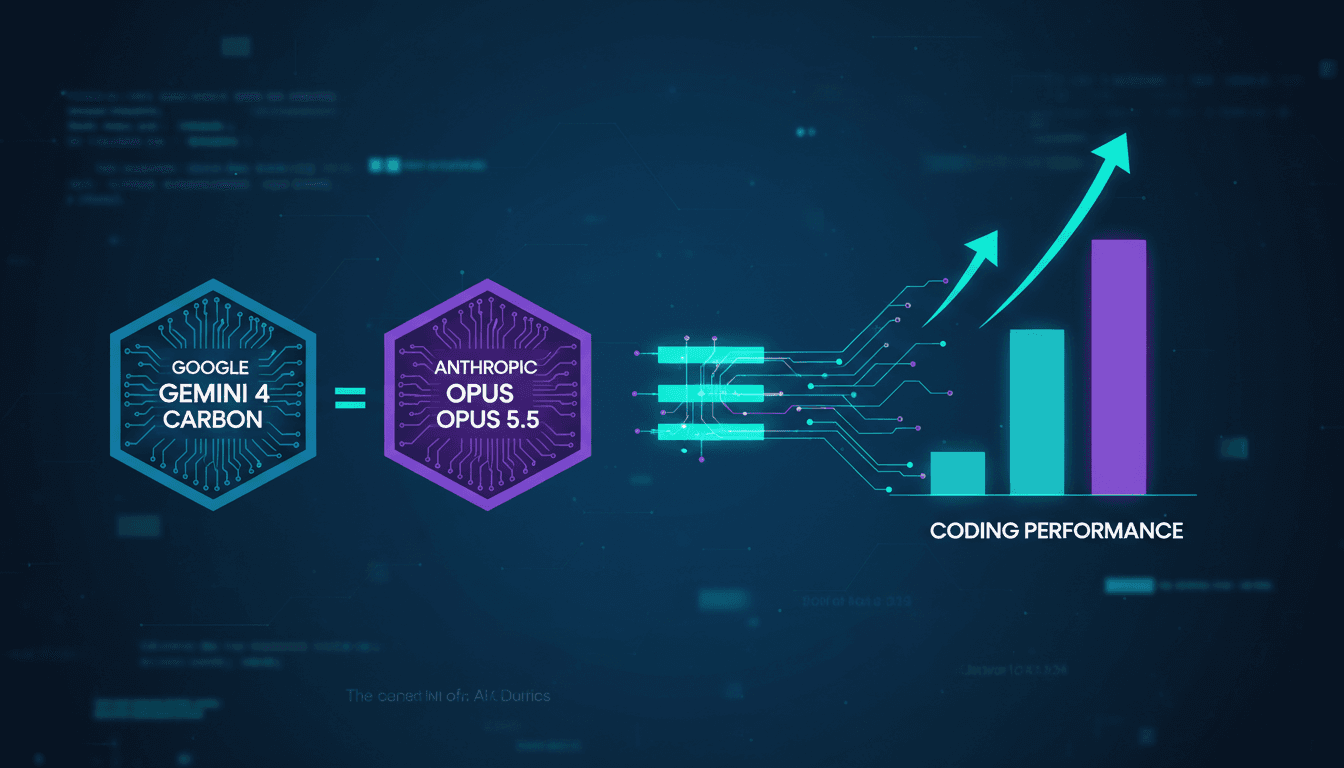 Infographic comparing Google's Gemini 4 'Carbon' coding performance with Anthropic's Opus 5.5.