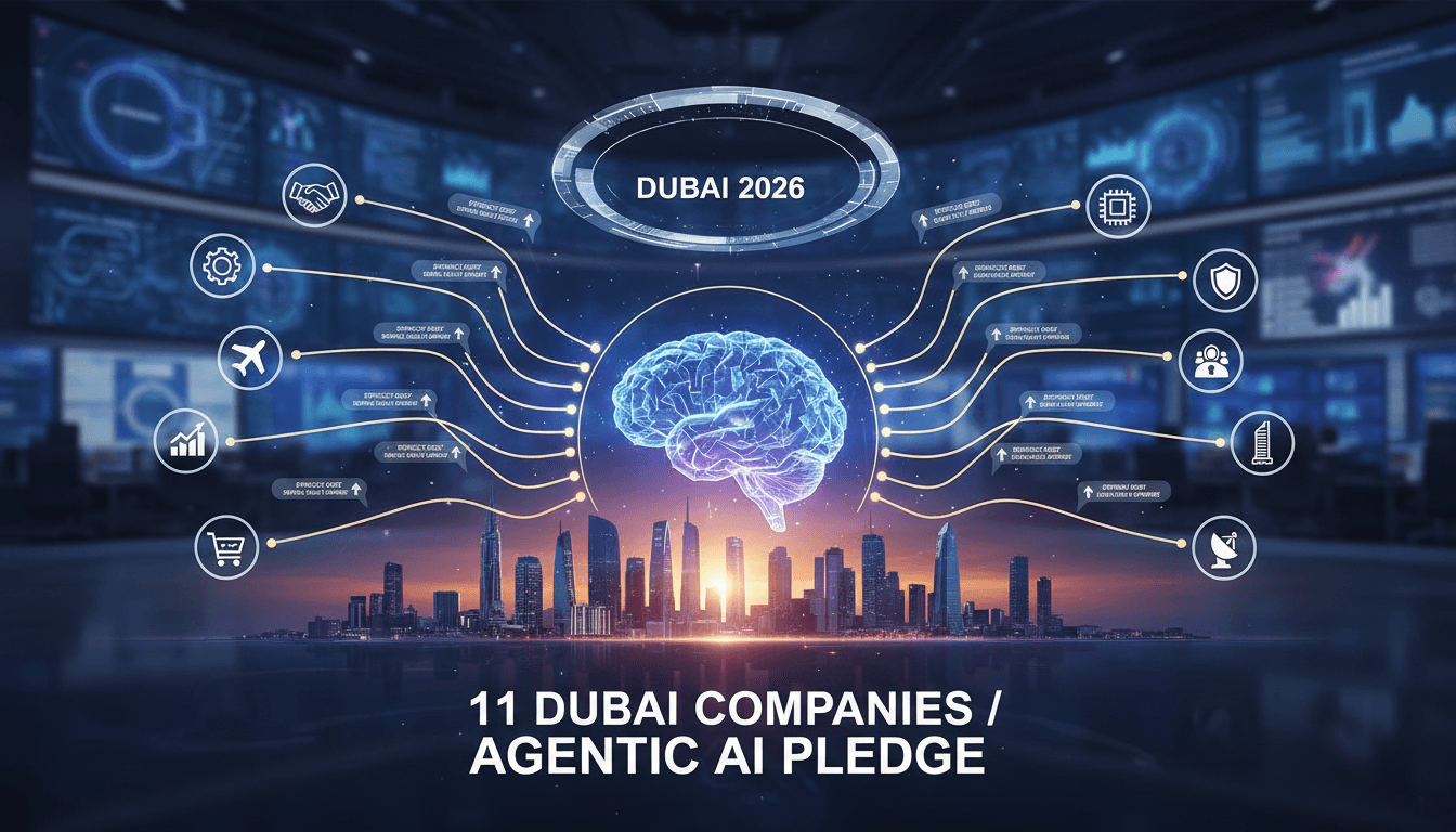 Infographic showing Dubai companies integrating Agentic AI, highlighting efficiency and service quality improvements.