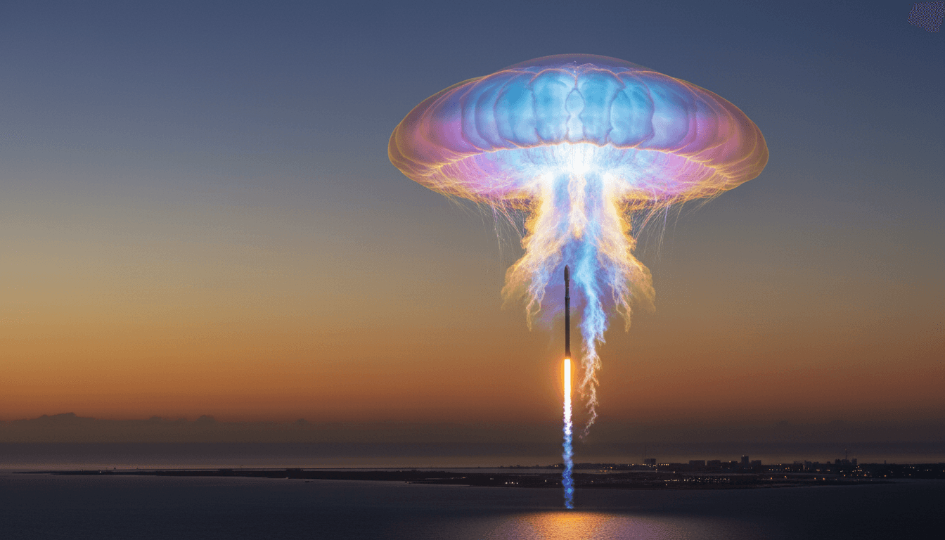 The luminous 'space jellyfish' cloud created by the SpaceX Falcon 9 rocket launch, visible across the eastern United States.