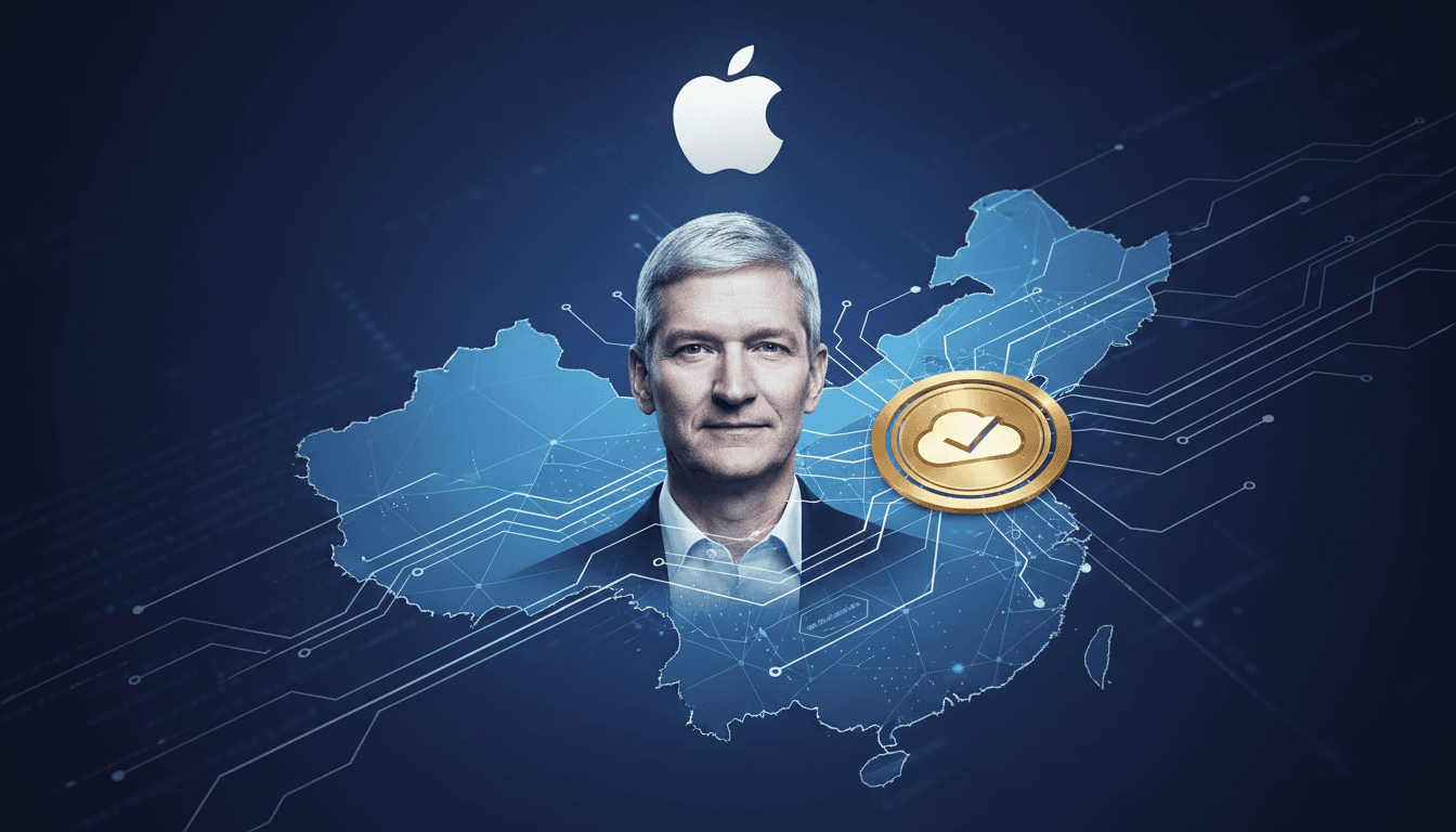 Tim Cook announcing Apple Intelligence approval in China, with a focus on AI features for iPhones.