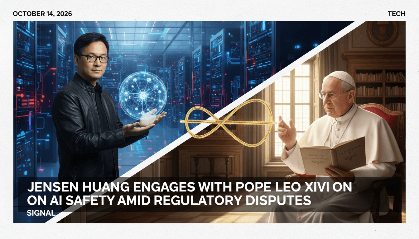 A visual representation of the dialogue on AI safety between Jensen Huang and Pope Leo XIV, emphasizing ethical considerations.
