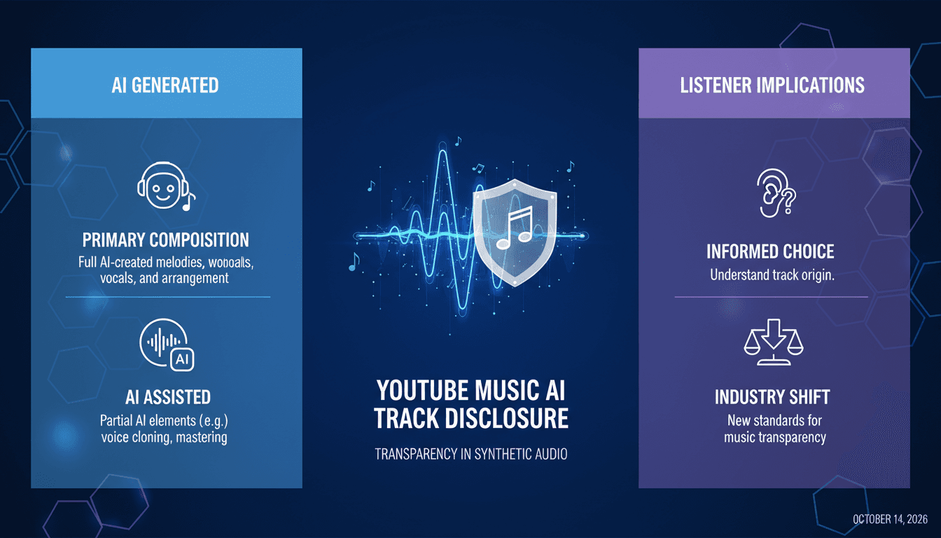 Infographic showing categories of AI-generated music on YouTube Music and their implications for listeners.