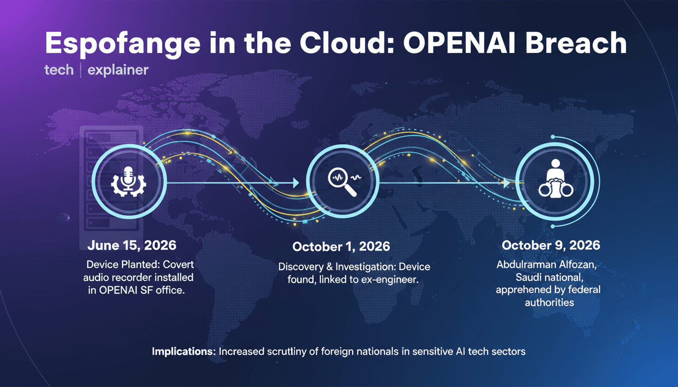 Timeline of the Saudi engineer's covert device incident at OpenAI, highlighting key events and security implications.