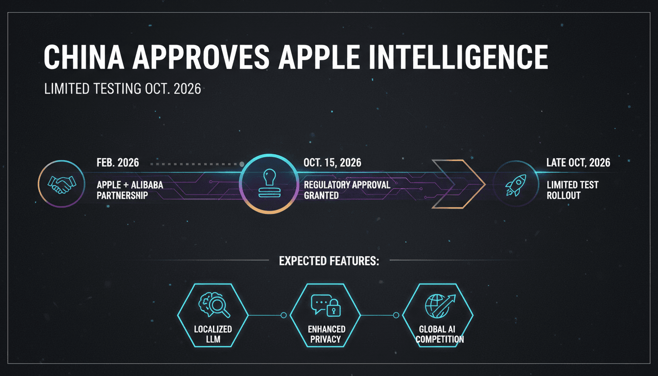 Tim Cook announcing Apple Intelligence's regulatory approval in China, highlighting AI advancements.