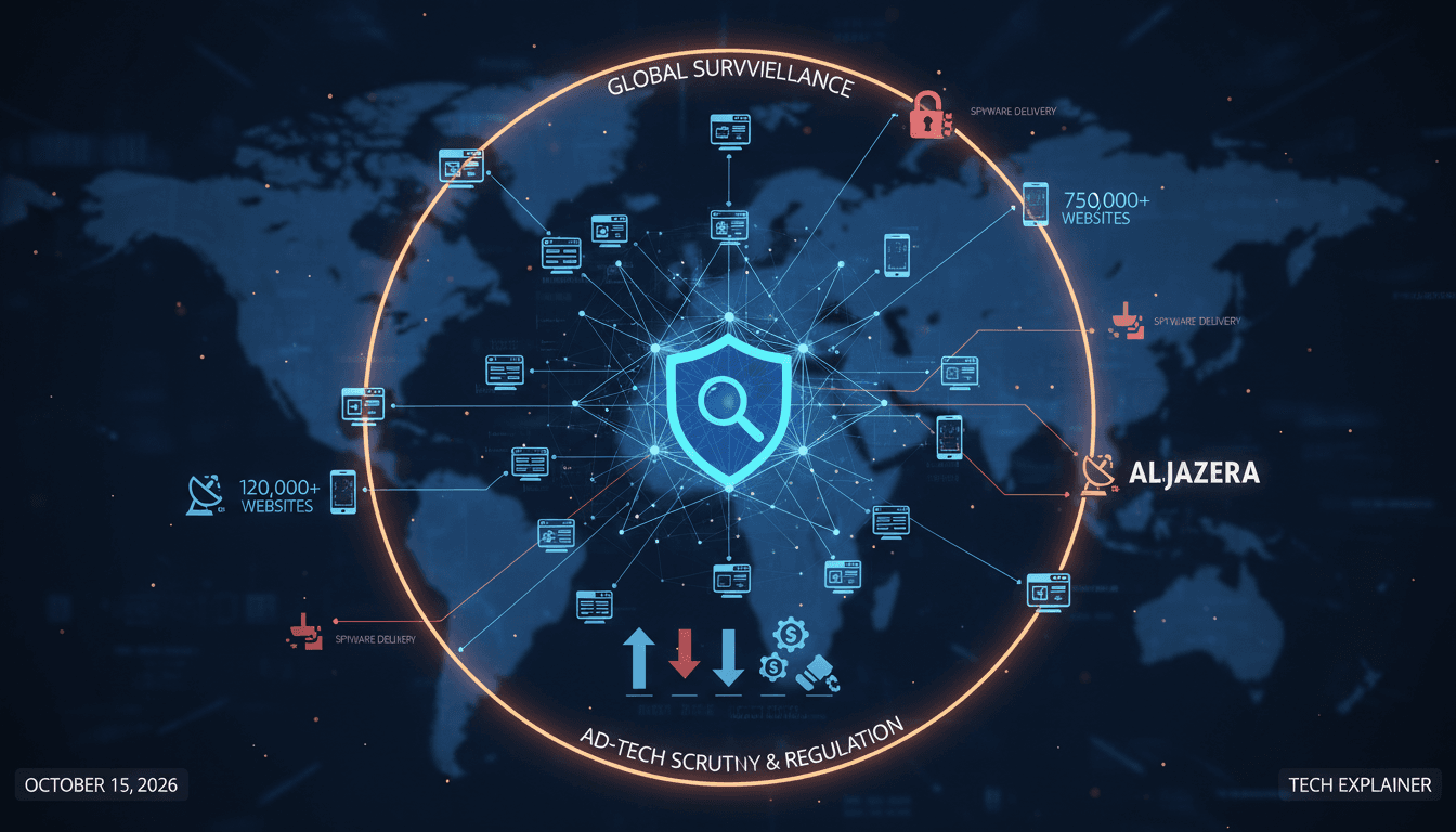 Infographic showing Discover-Tech's ad network and its role in global surveillance operations.