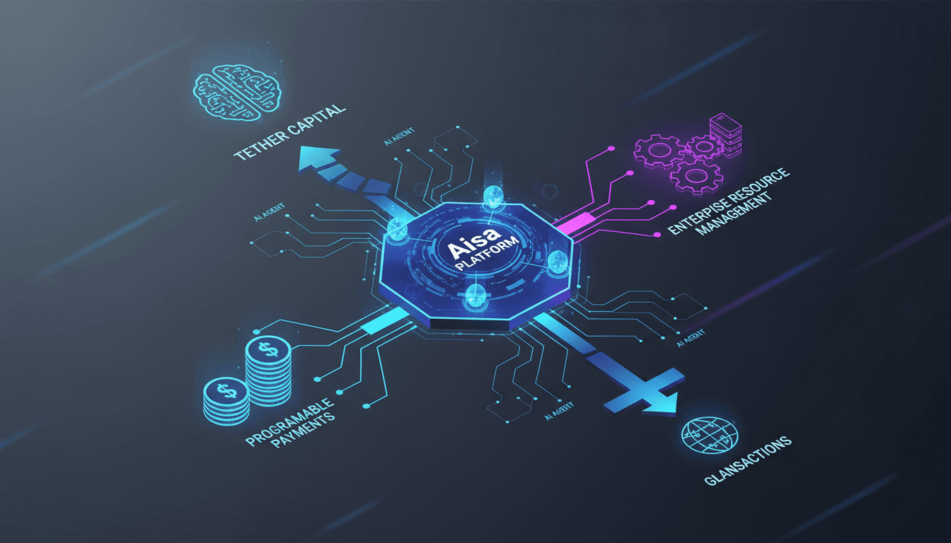 Infographic showing Tether Capital's investment in AIsa and its impact on programmable payments for AI agents.