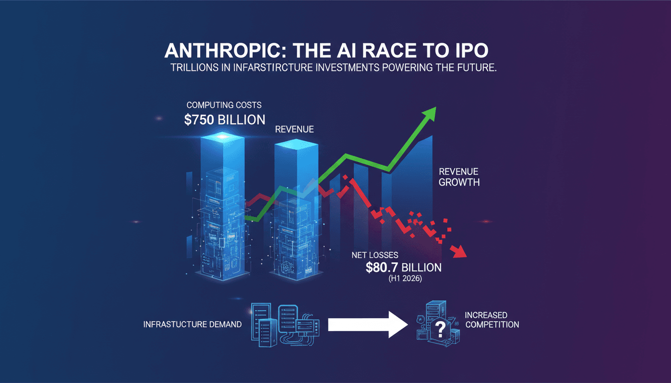 Infographic showing Anthropic's projected $750 billion computing costs, revenue growth, and net losses.
