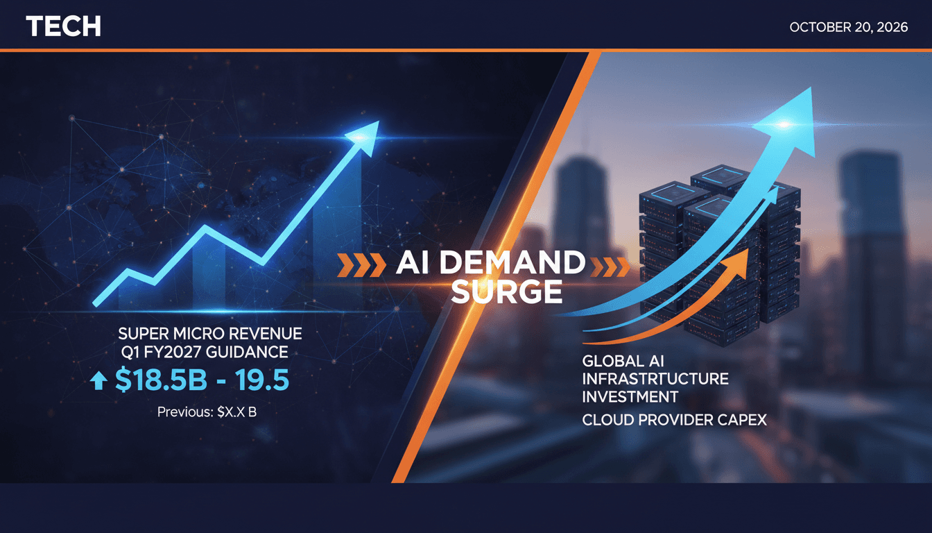 A graphic illustrating Super Micro's revenue growth and AI server demand trends.