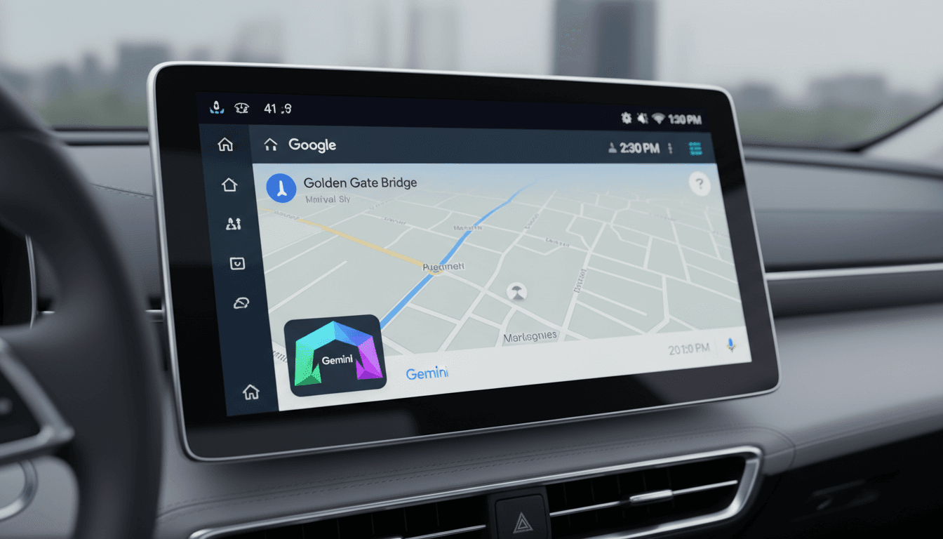 Screenshot of Google Maps with Gemini AI integration on Apple CarPlay interface.