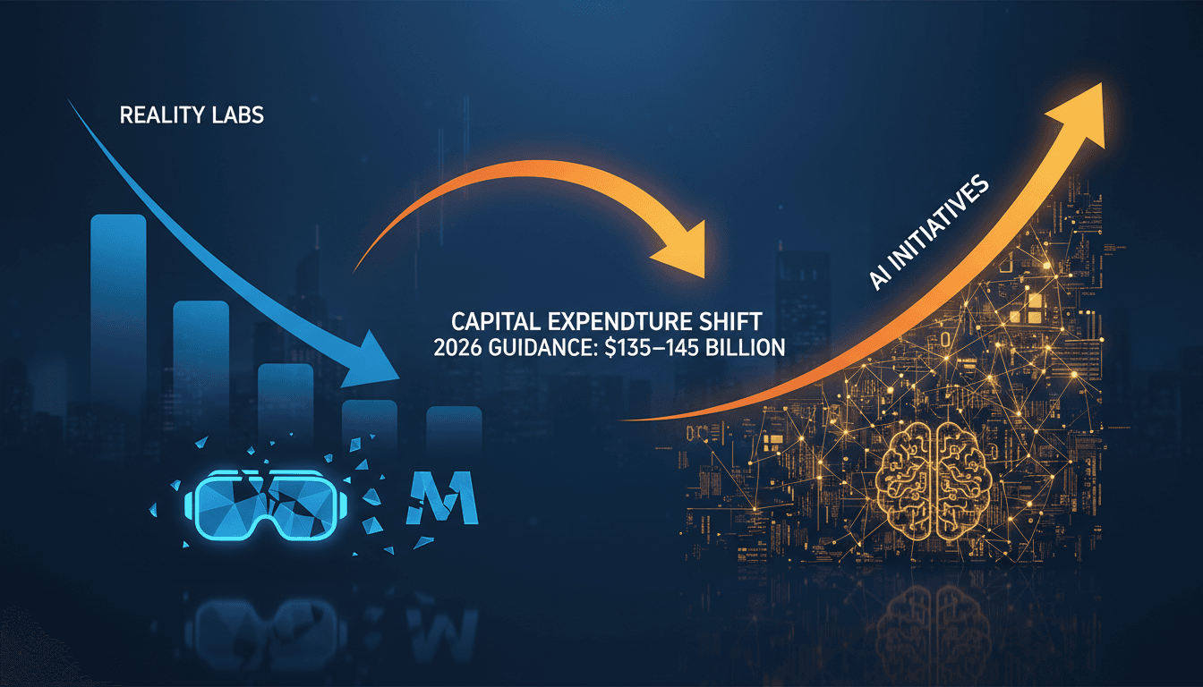 Infographic showing Meta's shift in capital expenditure from Reality Labs to AI initiatives.