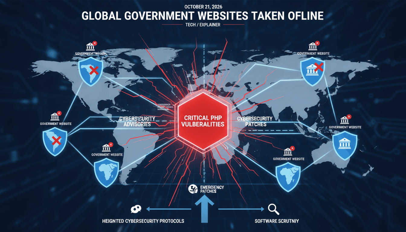Infographic showing the impact of PHP vulnerabilities on global government websites and services.