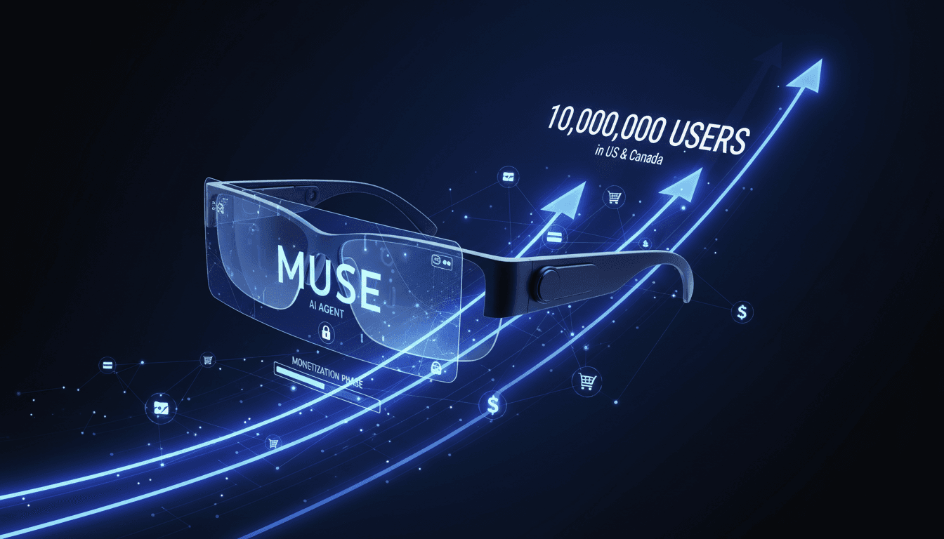 A visual representation of Meta's Muse AI growth and its integration with smart glasses.