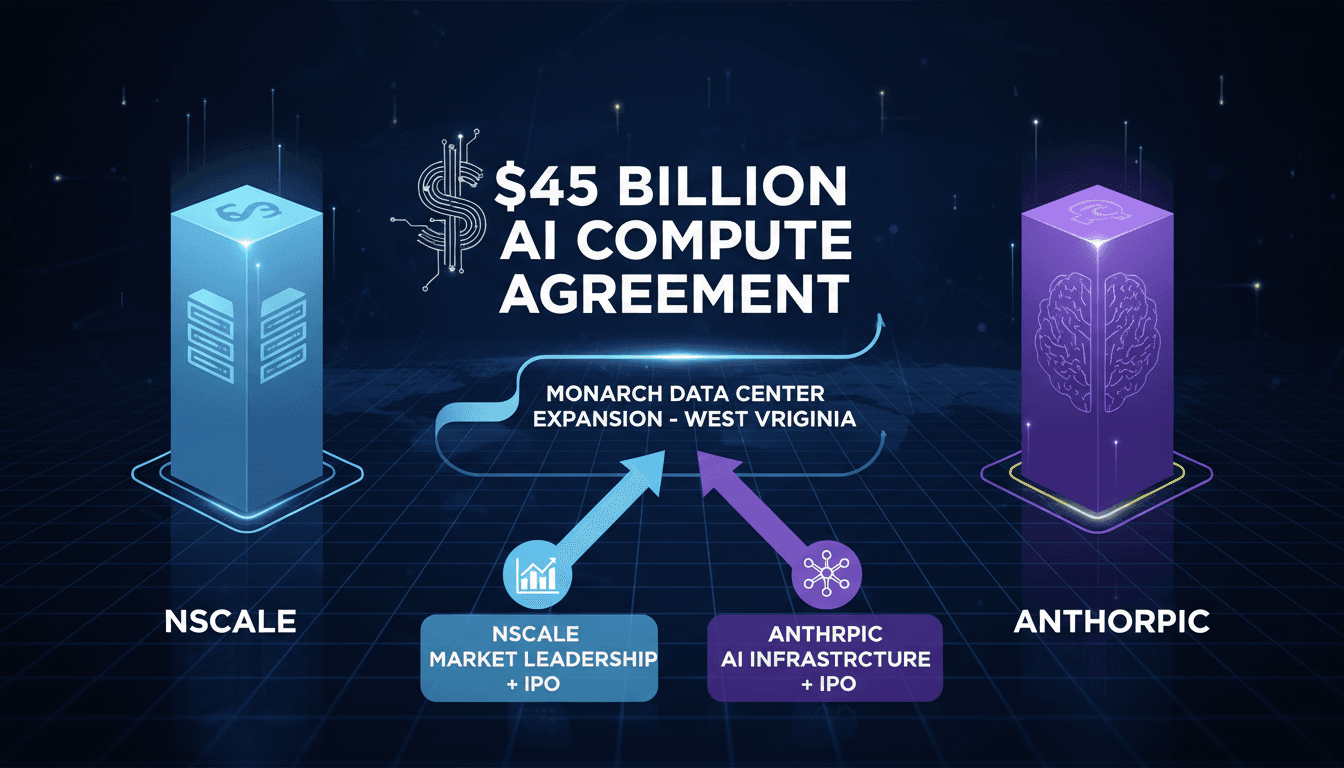 Infographic illustrating the $45 billion AI compute deal between Nscale and Anthropic, highlighting its significance in the AI infrastructure landscape.