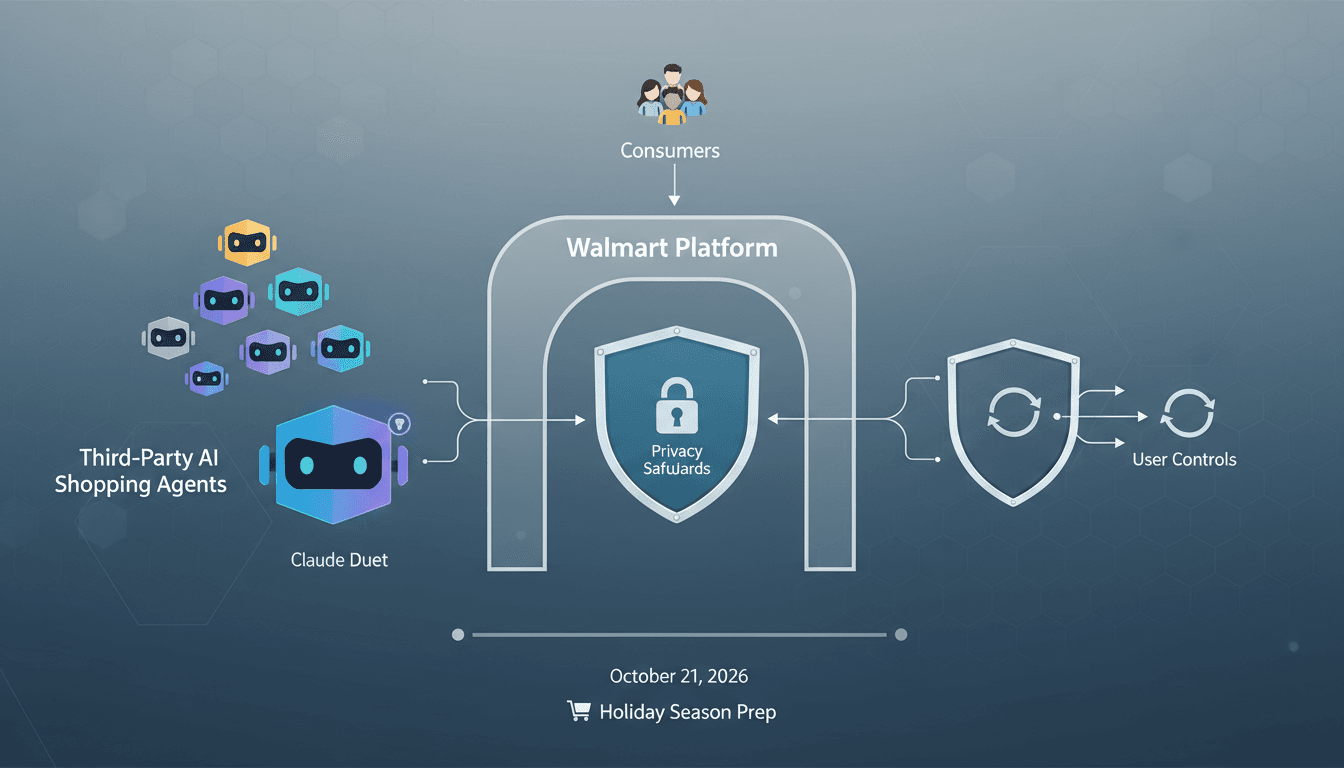 Infographic showing the interaction between Walmart's AI shopping agents and consumer controls.