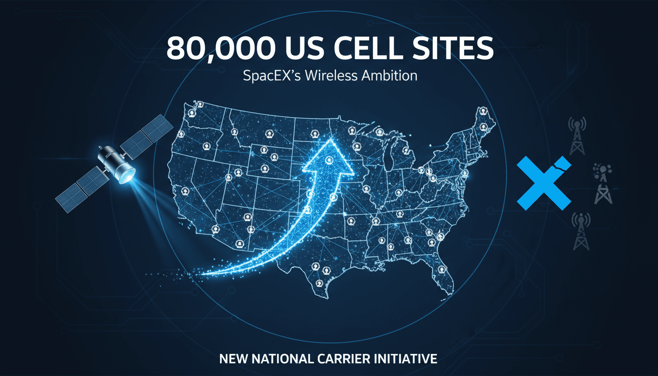 Infographic showing SpaceX's plan for 80,000 cell sites and its impact on the telecommunications market.