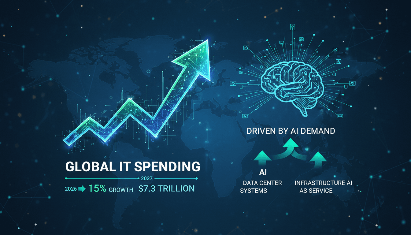 Infographic showing projected IT spending growth driven by AI demand and infrastructure needs.