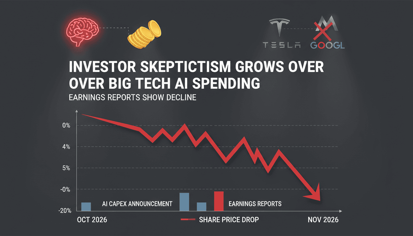 A graph showing the decline in share prices of major tech firms after AI spending announcements.